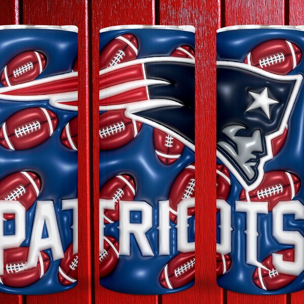 3D Inflated New England Patriotts Football 300 DPI PNG Bubble Tumbler, 20oz puffy Sports files, Football Cut File,