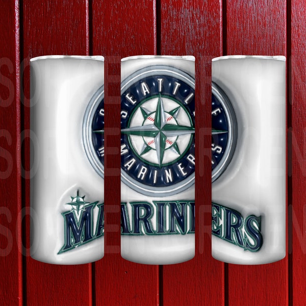 Baseball Team Seattle Marinerss Designs 20 Oz Skinny Tumbler Sublimation Designs, 3D Inflated Drip Tumbler Straight PNG,Digital Download