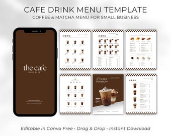 Minimalist Cafe Drink Menu Template, Coffee Matcha Price List (Canva Download)