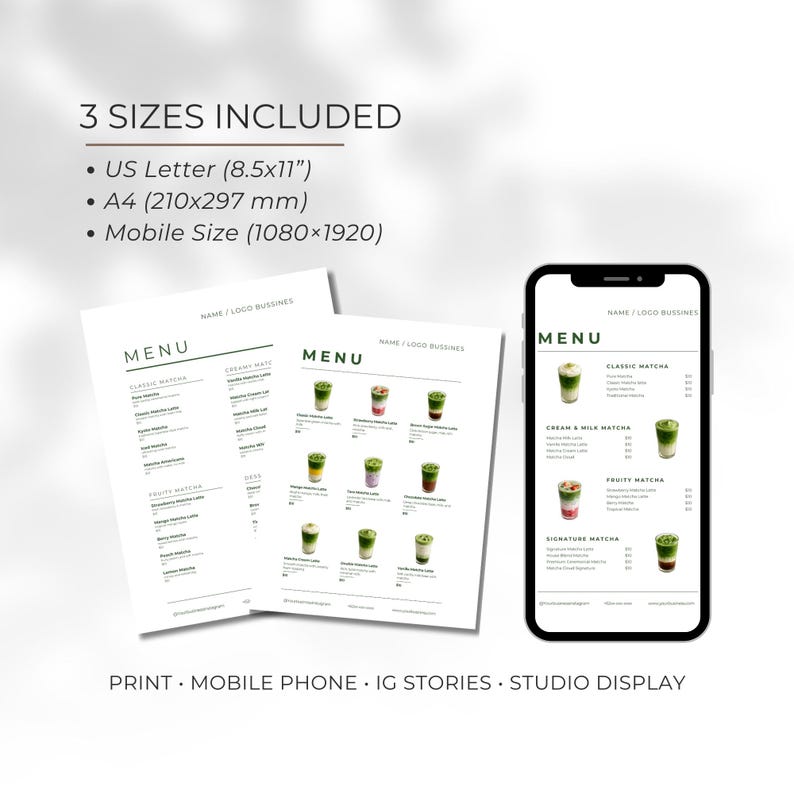Matcha Menu Pricelist Template | Minimalist Cafe, Home Business | Printable & Digital Menu Design | Canva Editable image 7