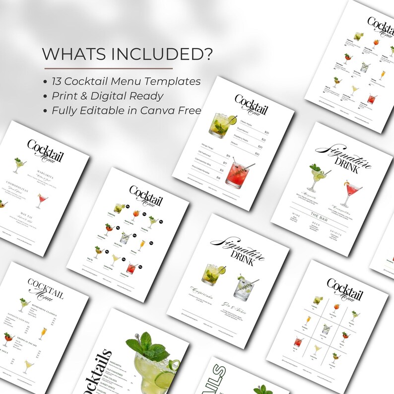 Editable Cocktail Drink Menu Template for Canva (digital Download) - Etsy