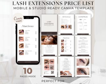 Lash Extensions Price List Template | Editable Service Menu (Canva) + Loyalty Card