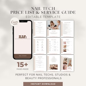 Nail Salon Pricelist Template | Editable Canva | Nail Tech Service Menu, Packages, Aftercare Guide