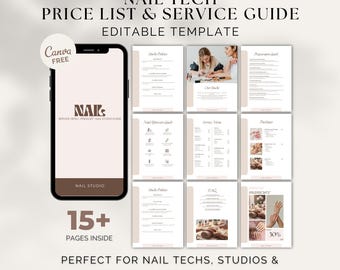 Nail Salon Pricelist Template | Editable Canva | Nail Tech Service Menu, Packages, Aftercare Guide