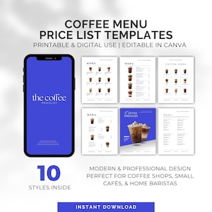 Plantilla de menú de cafetería editable / Lista de precios moderna (descarga de Canva)