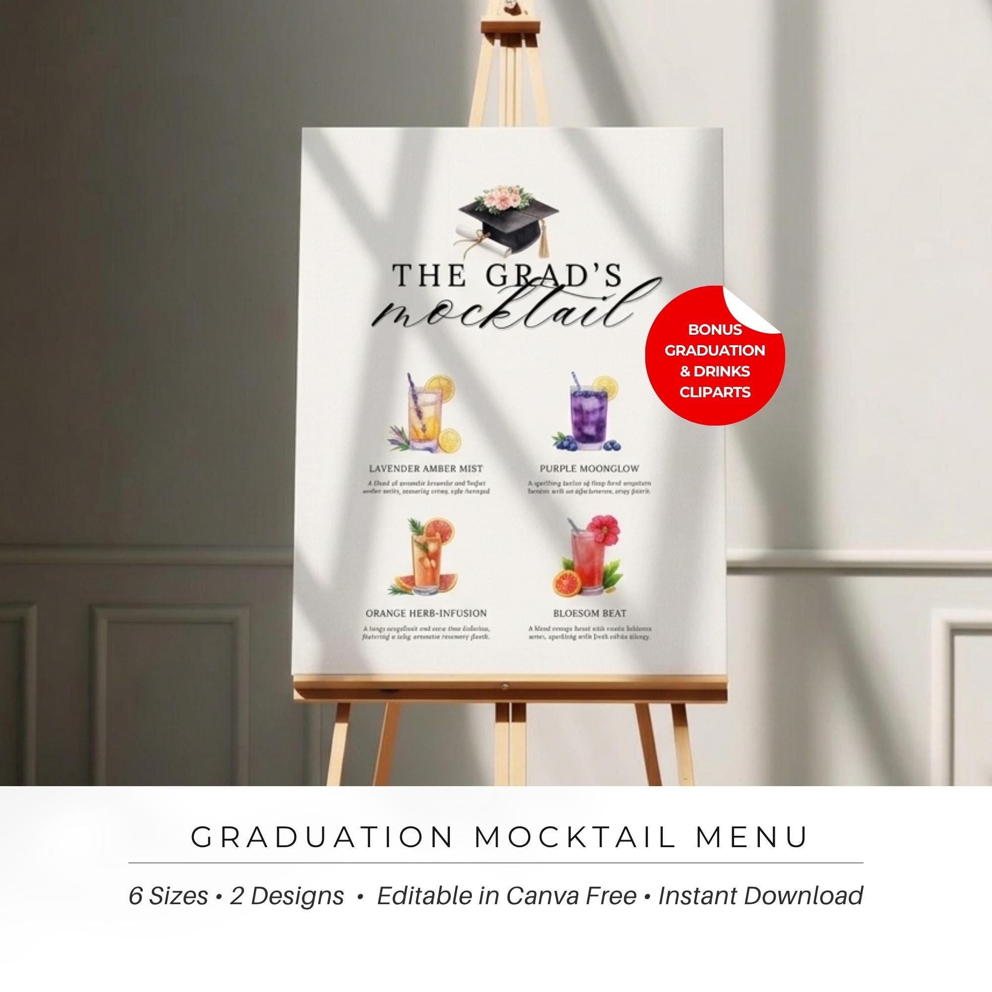 Graduation Mocktail Menu Template, Graduation Drink Sign, Editable ...
