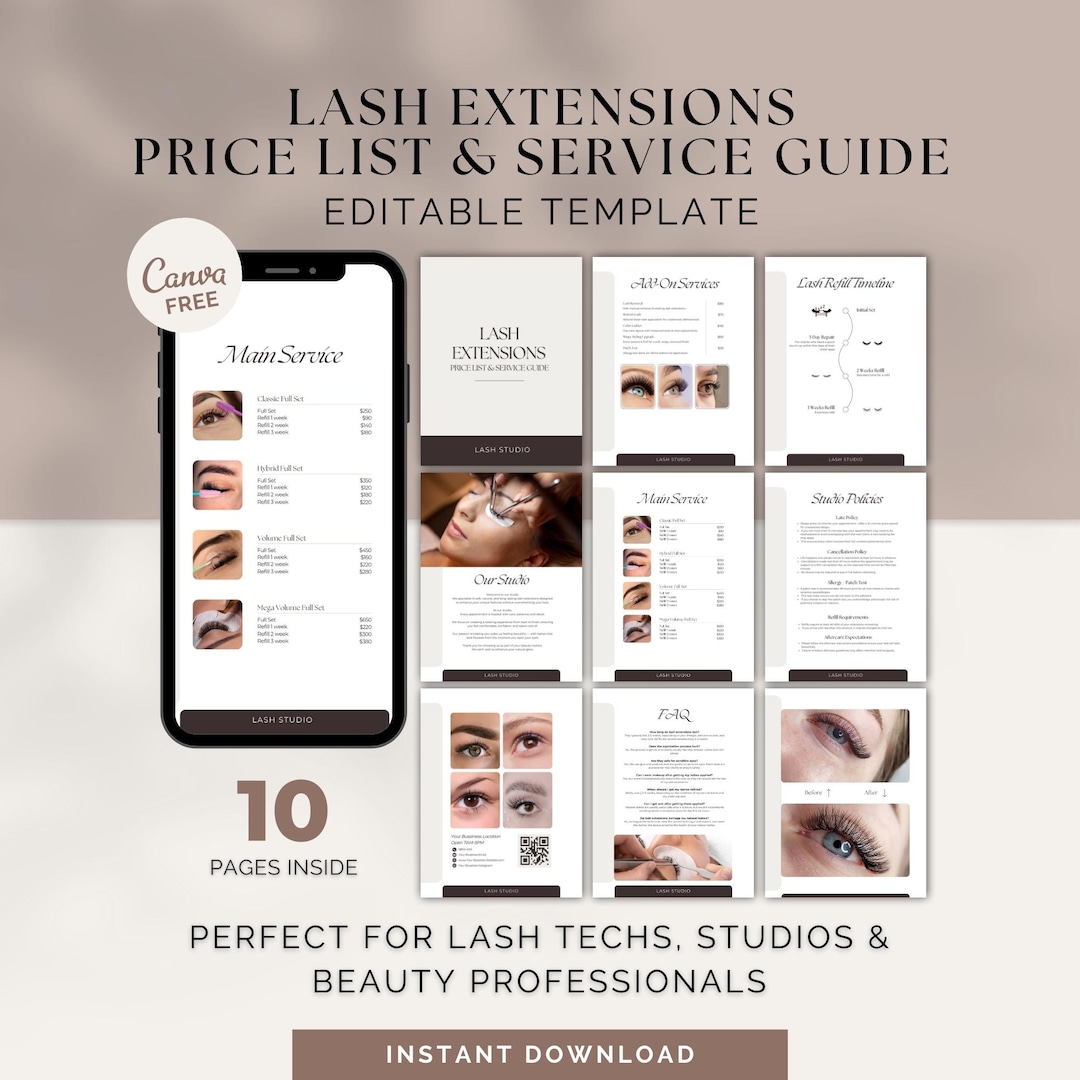 Lash Extensions Price List Template | Editable Service Menu (canva ...