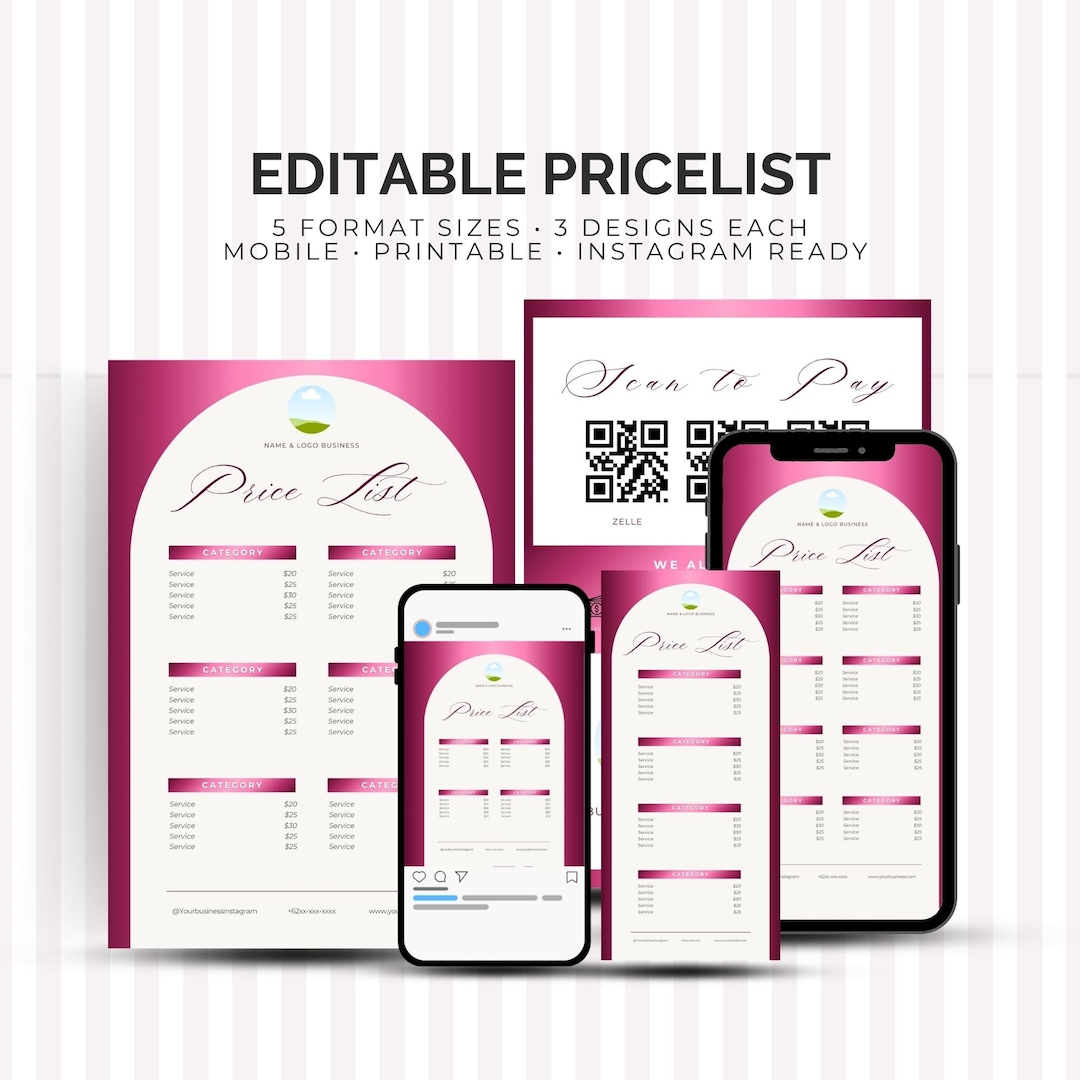 Editable Price List Template, Small Business Pricing Menu (canva) - Etsy