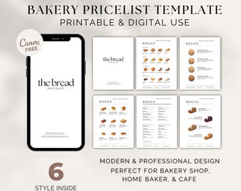 Bakery Pricelist Template | Editable Canva Menu | Bread Pastry Cafe Cake| Printable Minimalist