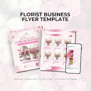 Floristen Flyer Vorlage, bearbeitbare Preisliste, Canva Marketing Kit (digitaler Download)