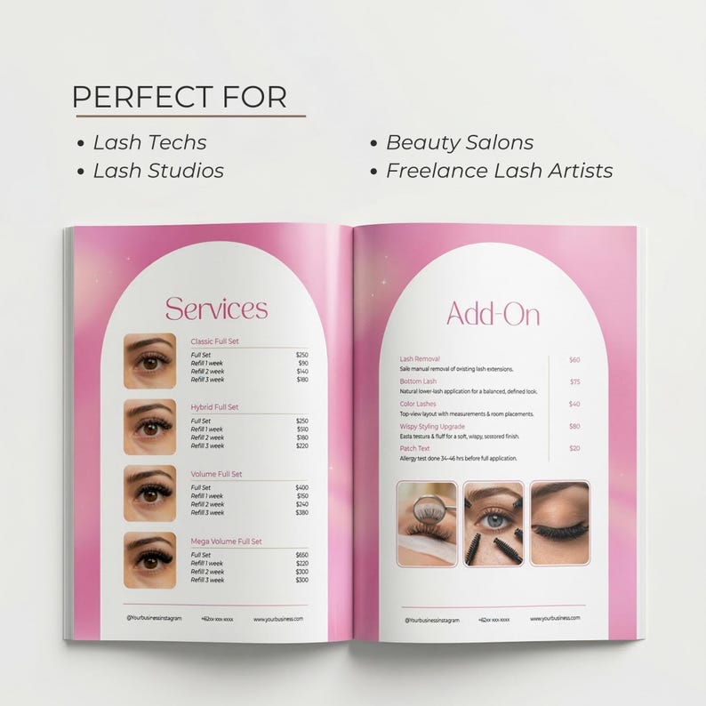 Lash Pages Lash Price List Template | Editable Canva Eyelash Extension Menu ...