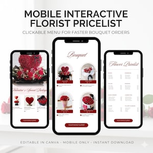Mobile Interactive Florist Pricelist Template | Clickable Flower Menu for WhatsApp & Instagram | Valentine, Mother’s Day, Romantic