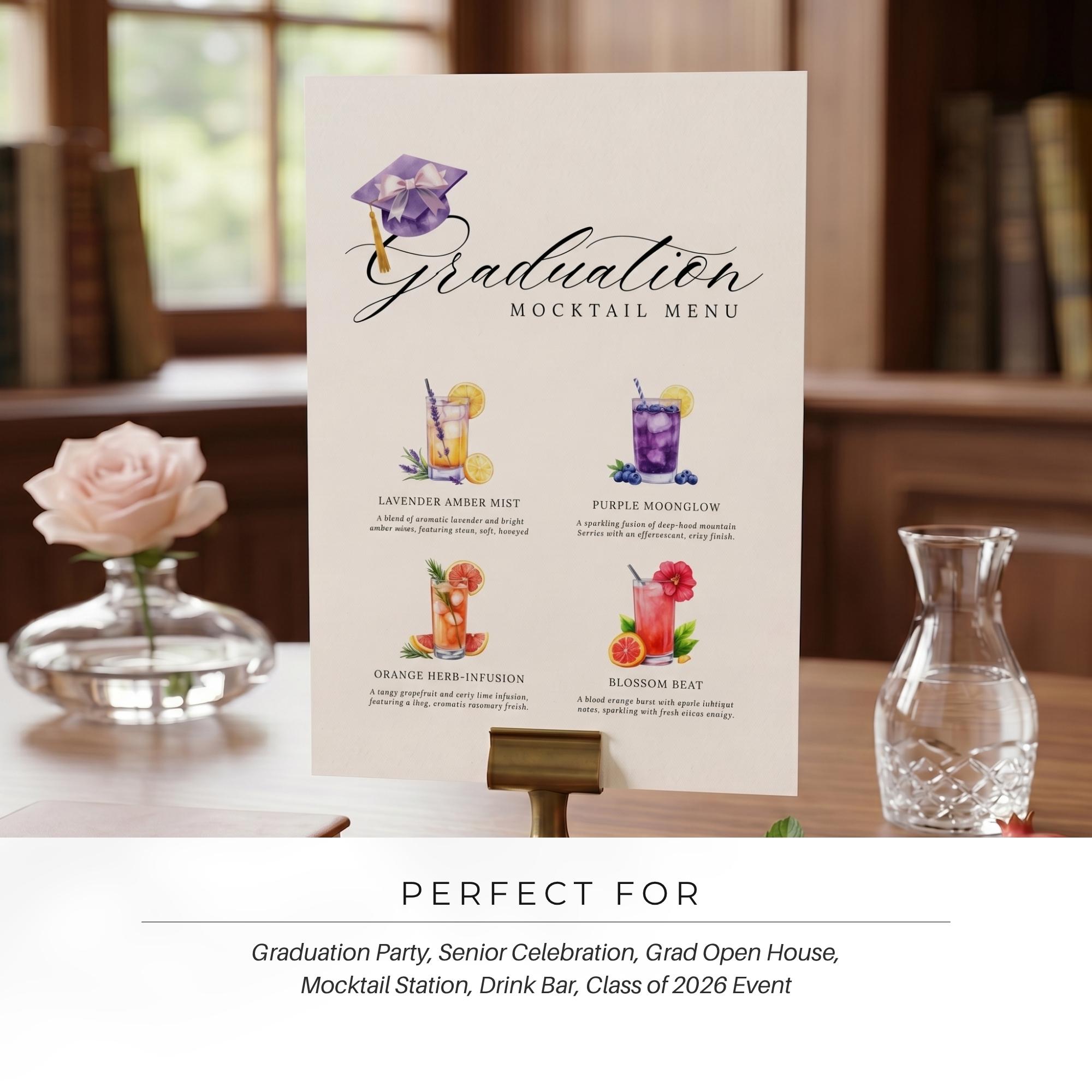Graduation Mocktail Menu Template, Graduation Drink Sign, Editable ...