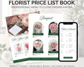 Plantilla de lista de precios de flores/Catálogo de floristería, móvil e imprimible (Canva)