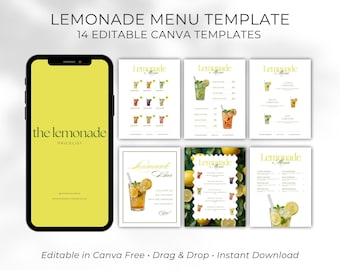 Editable Lemonade Menu Template, Canva Drink List (Instant Download)
