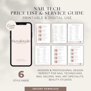 Modello modificabile di listino prezzi per studi di manicure / Menu dei servizi Canva (download digitale)