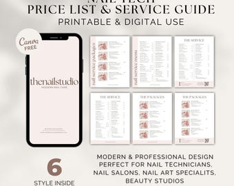 Modello modificabile di listino prezzi per studi di manicure / Menu dei servizi Canva (download digitale)