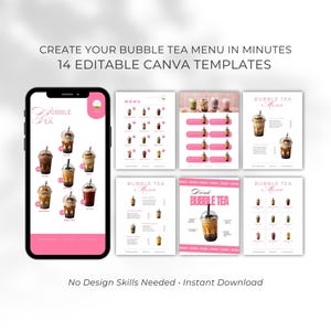 Modello di menu per bubble tea modificabile, listino prezzi delle bevande boba (download immediato)