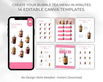Editable Bubble Tea Menu Template, Boba Drink Price List (Instant Download)