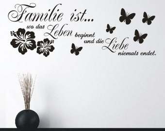 Wandtattoo Wohnzimmer Spruch -  Familie ist wo das Leben beginnt und die Liebe niemals endet | Wandaufkleber Sprüche für Wohnstube oder Flur