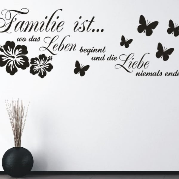 Wandtattoo Wohnzimmer Spruch -  Familie ist wo das Leben beginnt und die Liebe niemals endet | Wandaufkleber Sprüche für Wohnstube oder Flur