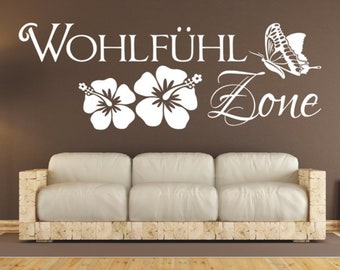 Wandtattoo Wohnzimmer Spruch - Wohlfühlzone - Wellness - Wandsticker & Wandaufkleber Sprüche für Wohnstube, Schlafzimmer oder Badezimmer