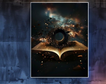 Black Hole Bible Open Book Galaxy [Abstract_Art_022.jpg] Modern Abstract Wall Art, Minimalism, Instant Image Download, Print-it-Yourself