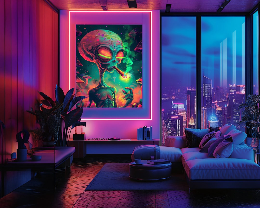 WEED Smoking ALIEN neon_animal_013.jpg Colorful Neon Wall Art, Instant ...