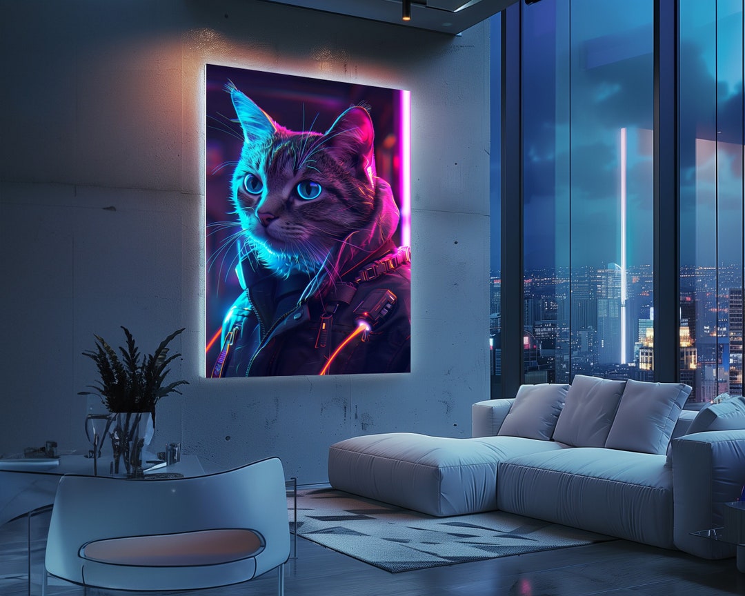 NEON Cyberpunk CAT neon_animal_206.jpg Colorful Neon Wall Art, Instant ...
