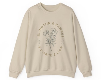 Emma M Lion Crewneck Gift, Islington and Hawkes and Pierce and Lion Sweatshirt, Book Lover Merch, Unselected Journals, Cozy Jumper for Woman