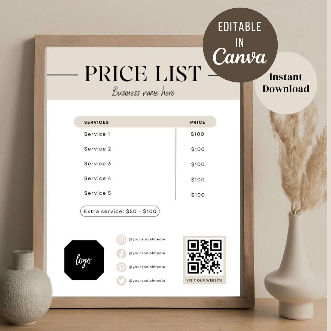 Price List Editable Template DIY Flyer Template Design Price Sheet Price List Editable Template DIY Flyer Template Design Price Sheet