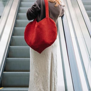Heart Tote Bag , Heart Shaped Bag , Red Bag
