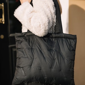 Tote Bag , Puffer  Bag , Shoulder Bag With Zipper , Black Bag , Stylish Bag , Gift For Her