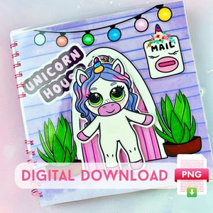 Printable DIY project Unicorn Dollhouse with Paper Dolls Busy Book & Activities for Kids