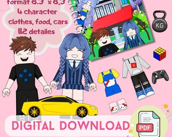 Printable Paper Doll Busy Book: 4 Characters, Clothes & Cars (Digital Download)