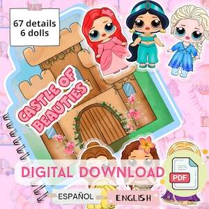 Printable DIY project Dollhouse with 6 Paper Dolls Castle of Beauties