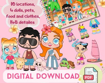 Paper doll Toca Boca | Printable Paper Dollhouse | Kids Busy Book | Digital download | craft kit