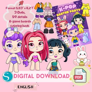 Déguisement de poupées en papier de Pâques |  Livre silencieux imprimable | Jeu de Velcro | Activité de bricolage pour les enfants