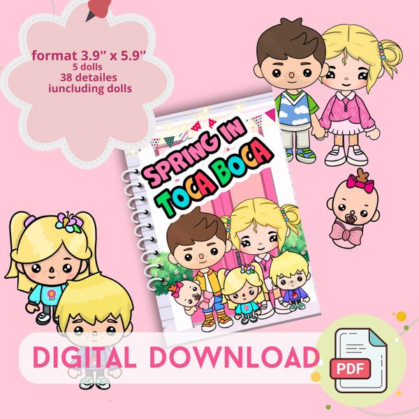 Afdrukbaar papieren poppenhuis Toca Boca - druk boek voor kinderen | Paascadeaus | Montessorispeelgoed | Digitaal downloaden