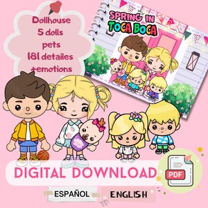 Toca Boca Frühling |  Toca Paper doll |Puppenhaus bedruckbar | Kinder Fleißbuch | Montessori Spielzeug | Digitaler Download | Bastelset