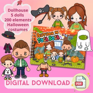 Bambola di carta Toca Boca / Casa delle bambole di carta stampabile / Libro degli impegni per bambini / Giocattoli Montessori / Download digitale / Kit di artigianato / Attività facili per la casa