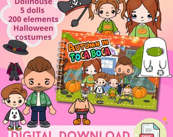 Toca Boca Paper Dollhouse: Autumn Family, Halloween Costumes (Digital Download)