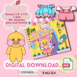 Bambola di carta stampabile Yellow Duck/libro tranquillo/libro attivo/download digitale