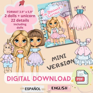 Casa delle bambole di carta stampabile fai-da-te, bambola di carta stampabile, regali Dauther, giocattoli Montessori, download digitale