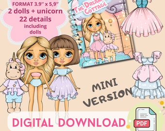 Utskrivbart pappersdockhus: Enhörning och Blythe-dockor, miniversion (digital nedladdning)