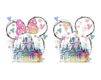 Bundle aquarelle château Png, oreille de souris château Png, château coloré rétro Png, sublimation Design Png, Magic Kingdom Png, téléchargement immédiat
