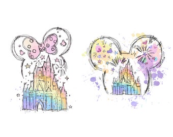 Bundle Watercolor Castle Png, Mouse Ear Castle Png, Retro Colorful Castle Png, Sublimation Design Png, Magic Kingdom Png, Instant Download