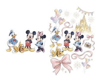 Disney Friends Bundle PNG, Mickey Minnie Donald Pluto Castle Design, Retro Disney Trip Shirt Grafik, Magical Kingdom Sublimation