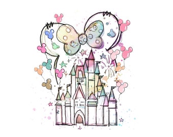 Oreille de souris château Png, aquarelle château Clipart Png, Magical Kingdom Png, château coloré rétro, sublimation Design Png, téléchargement immédiat