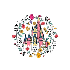 Happiest Place On Earth PNG, Magical Castle Floral Png, Magic Kingdom Png, Family Vacation Png, Family Shirt Png, Vintage Kingdom Png